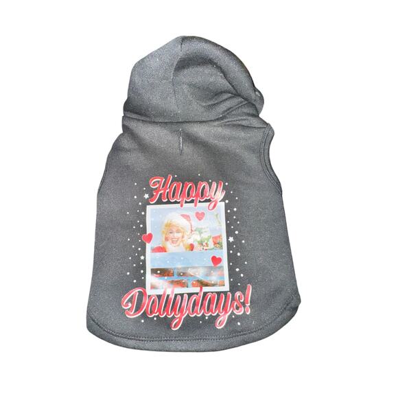 Doggy Parton Happy Dollydays Hoodie Dog's Size S Black Dolly Christmas NWT - Picture 1 of 7